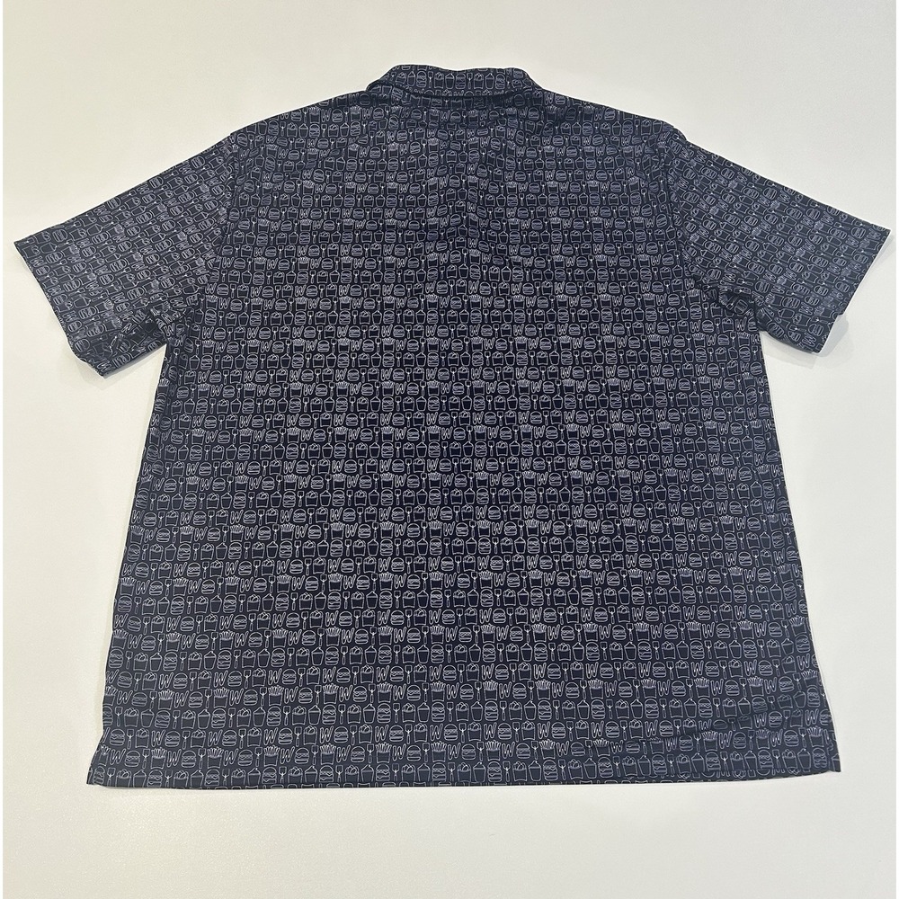Wendys Polo Shirt Mens L Navy Blue Barco Uniform All Over Print Fast Food Logo